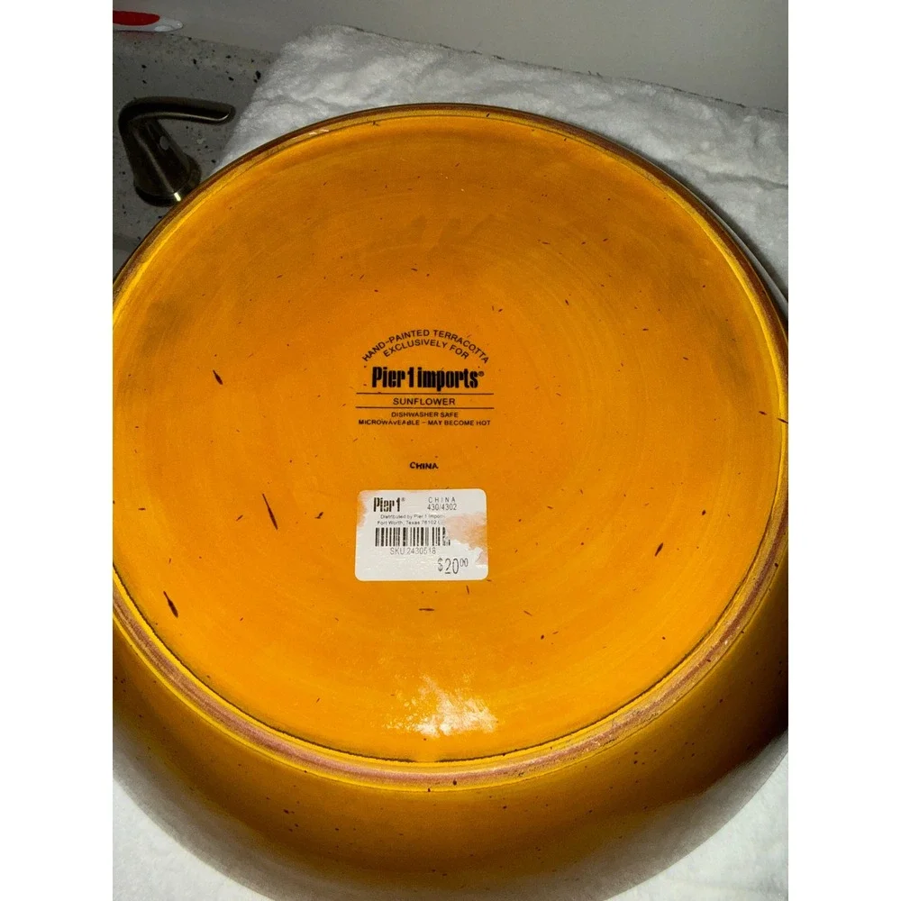 Pier 1 Imports Sunflower Hand Painted Terracotta Serving Bowl Yellow Red 12 Inch